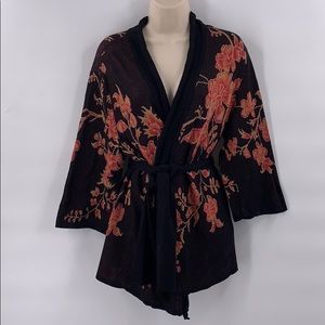 Peruvian connection Pima cardigan belt floral Lrg